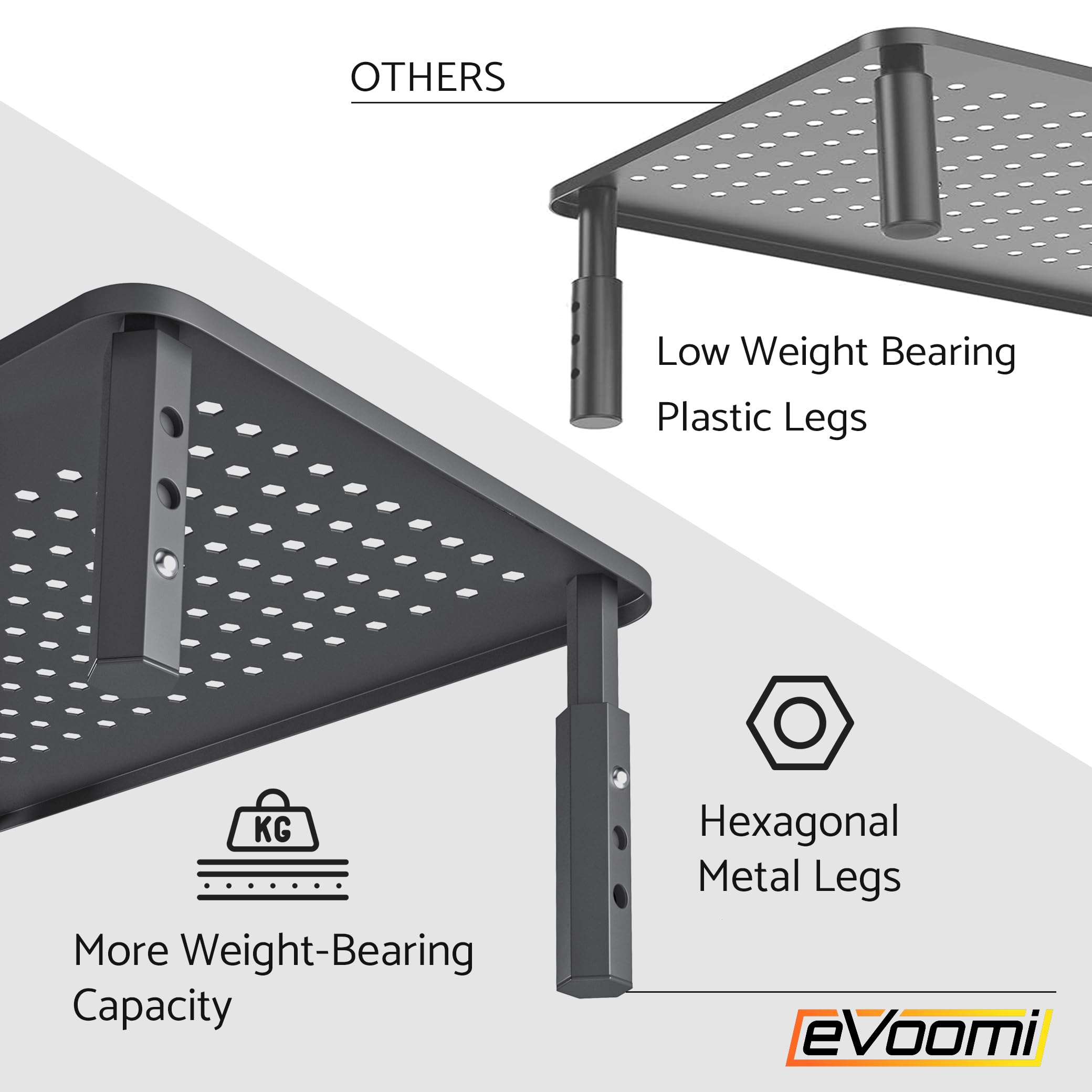 EVOOMI Gray Monitor Stand Riser - Anti-Skid HD Hexagonal Steel for Laptop, Desktop & iMac - Boost Productivity with Free Cable Ties